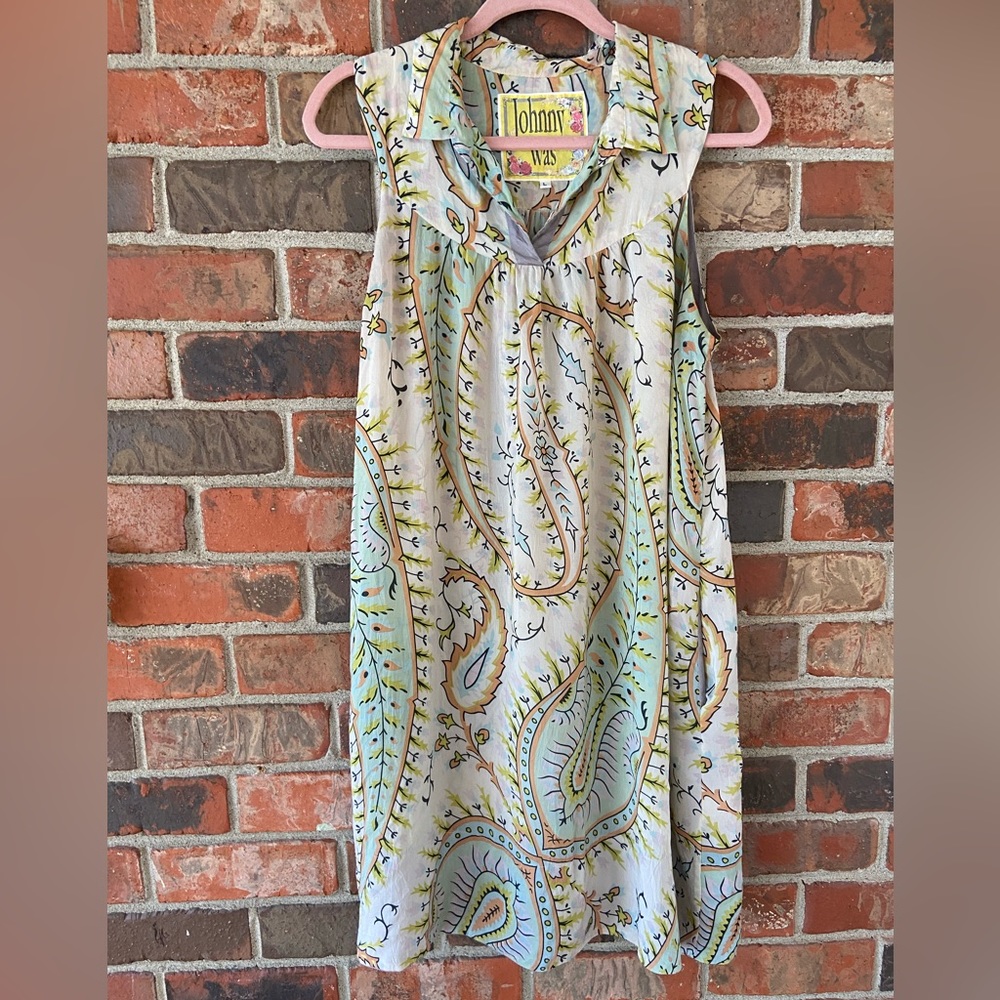 Johnny Was sleeveless mini dress with collar paisley print size large